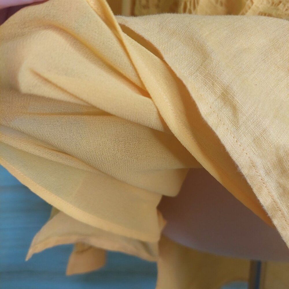 Chico's Women's Top Yellow Linen Lace Front Long Sleeve Tunic Shirt Blouse XL - Picture 7 of 14